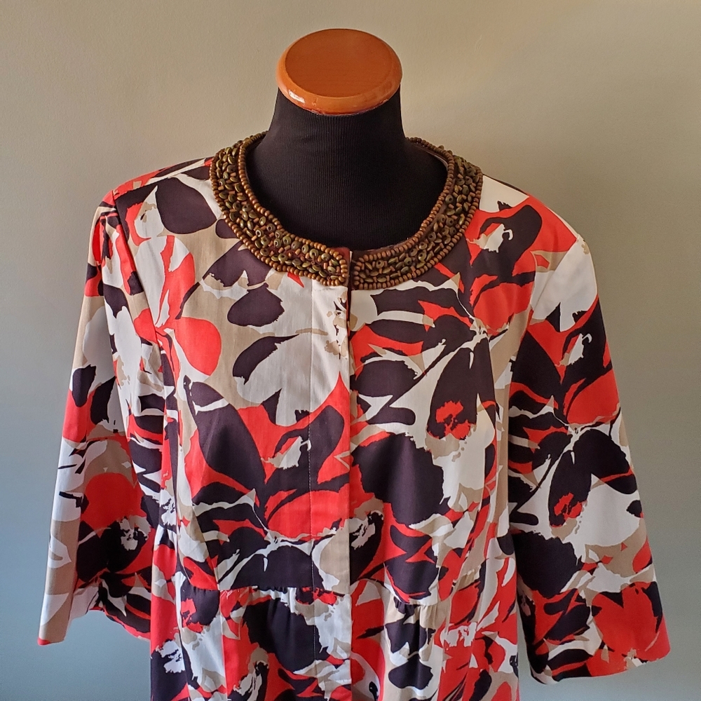 Lane Bryant 16 Bohemian Hawaiian Tropical Floral Resortwear Beaded Peplum Blazer - Picture 8 of 16